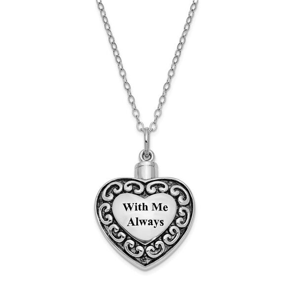 Sterling Silver With Me Always Heart Ash Holder Necklace 18 Inch